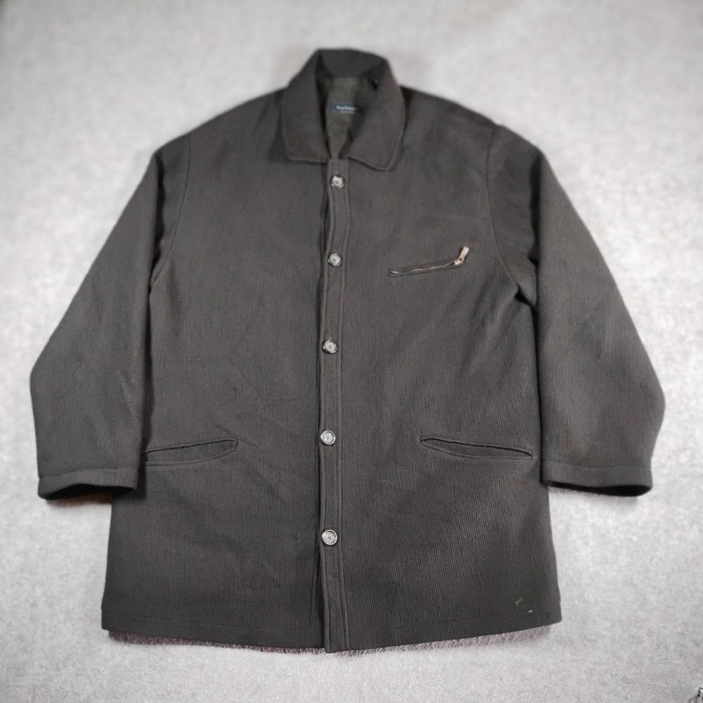 Canali Mens Ribbed Knit Button Front Wool Jacket Black Made in Italy  XL‎